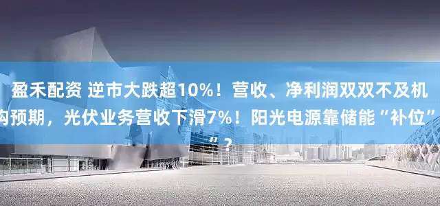盈禾配资 逆市大跌超10%！营收、净利润双双不及机构预期，光伏业务营收下滑7%！阳光电源靠储能“补位”？
